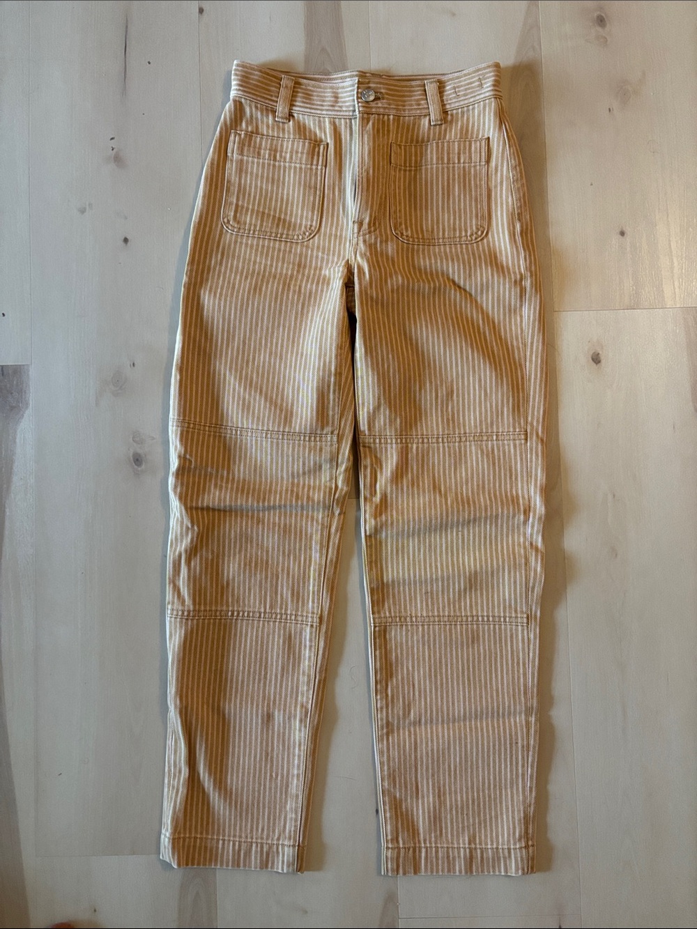 Madewell Tan Narrow-Stripe Straight Leg Jeans